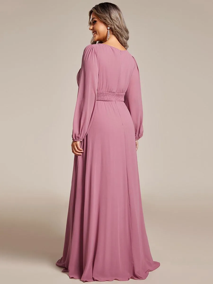 Robe demoiselle d'honneur en mousseline à taille haute Manches bouffantes