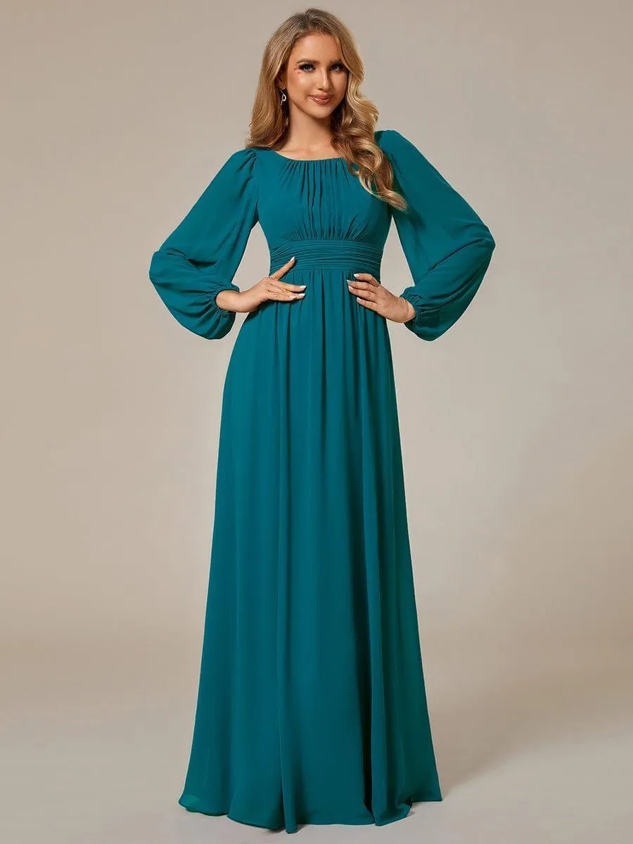 Robe demoiselle d'honneur en mousseline à taille haute Manches bouffantes