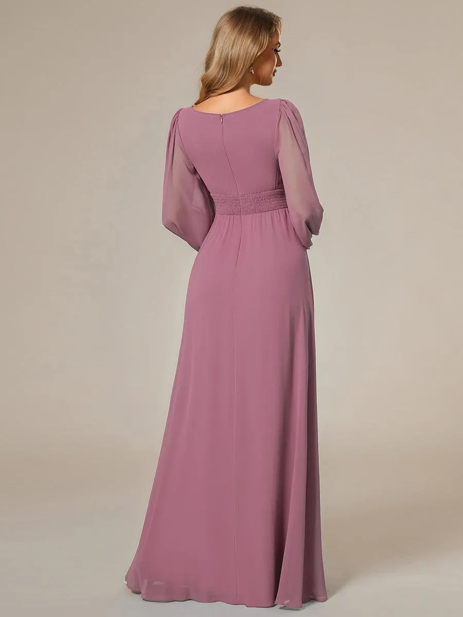 Robe demoiselle d'honneur en mousseline à taille haute Manches bouffantes