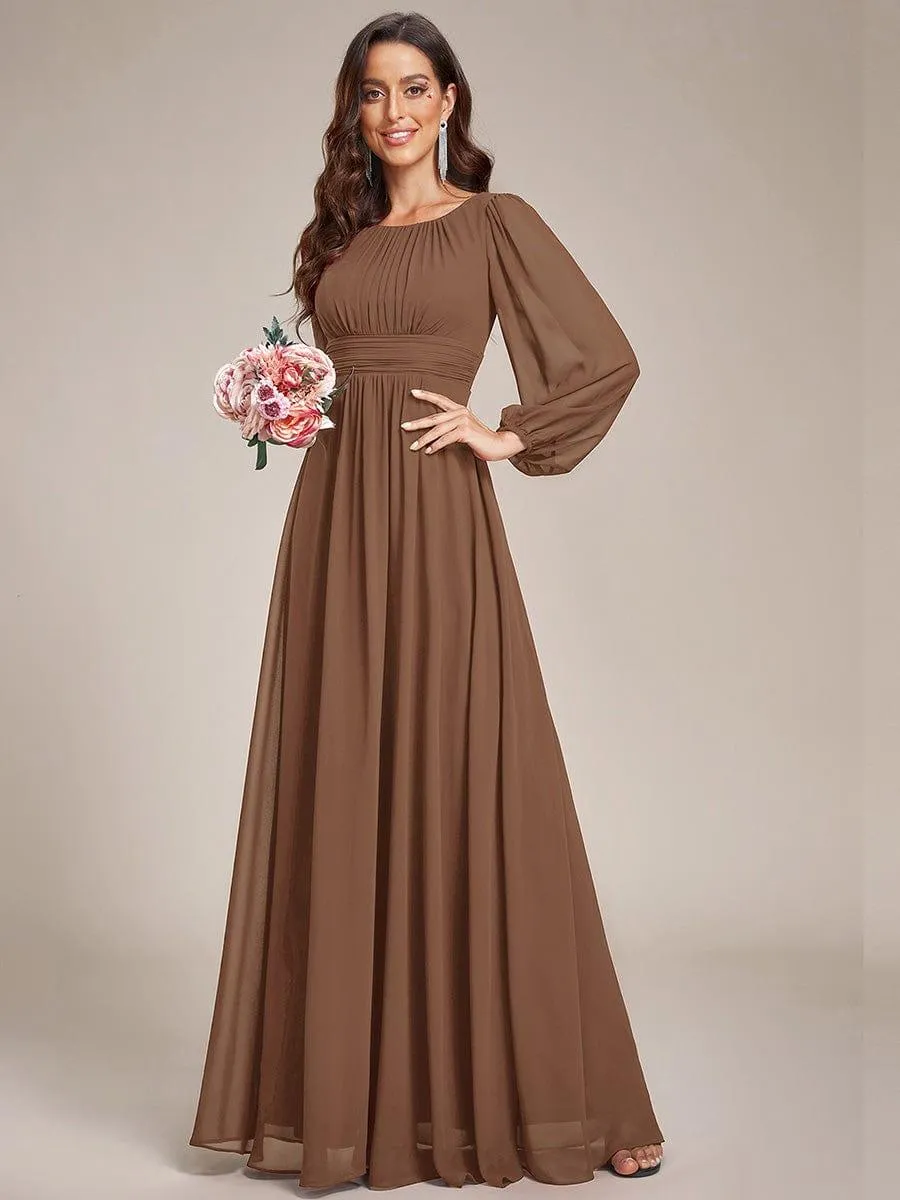 Robe demoiselle d'honneur en mousseline à taille haute Manches bouffantes