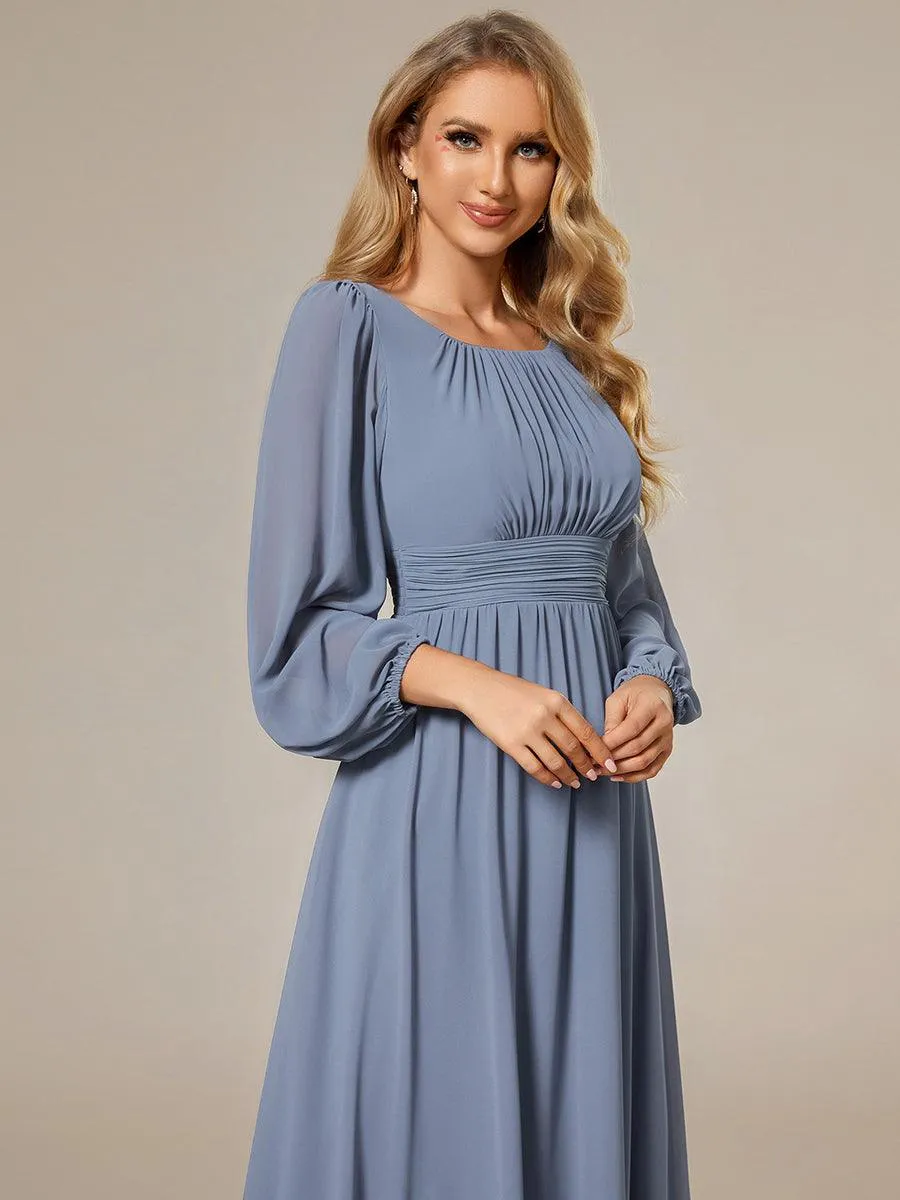 Robe demoiselle d'honneur en mousseline à taille haute Manches bouffantes