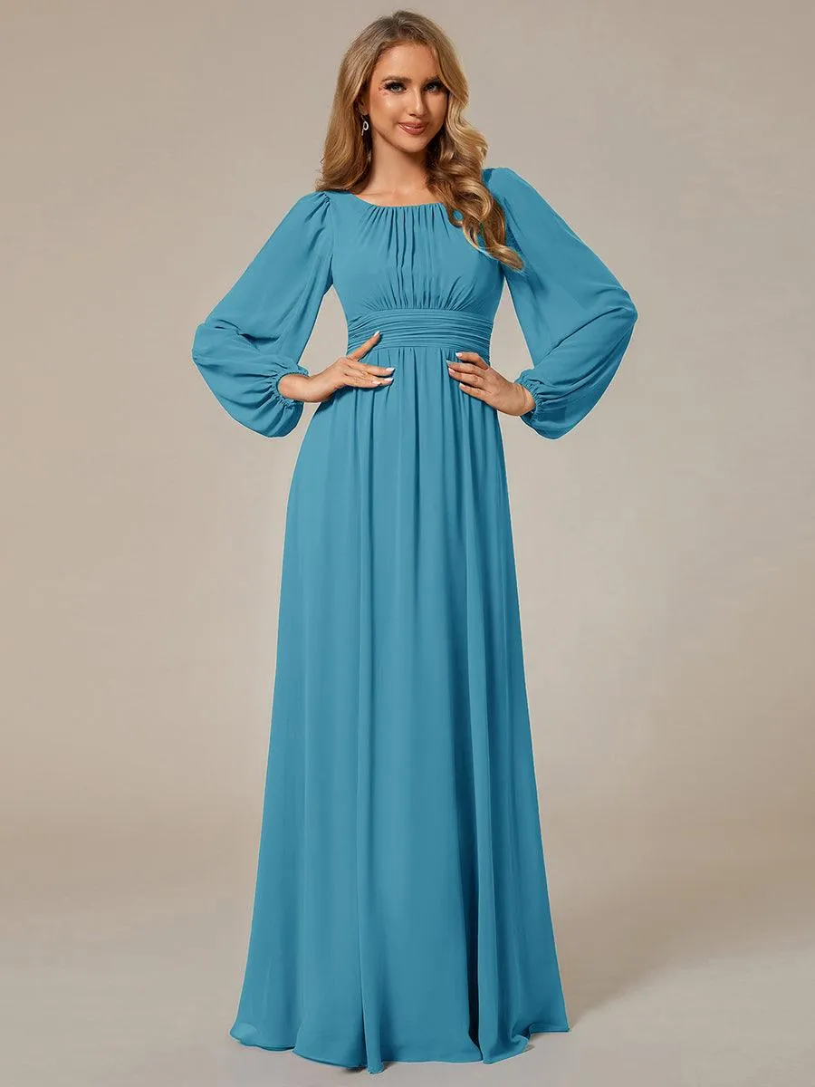 Robe demoiselle d'honneur en mousseline à taille haute Manches bouffantes
