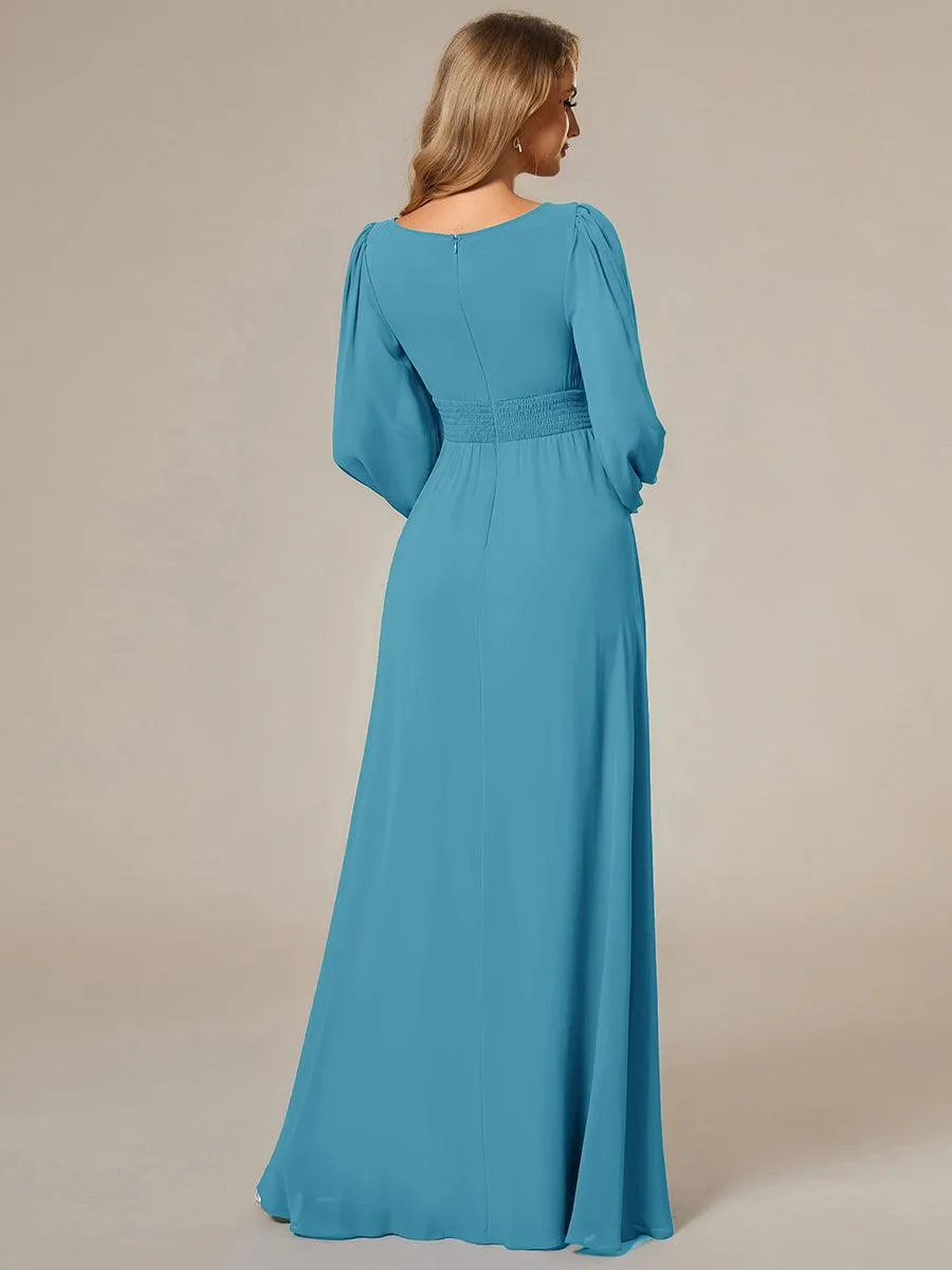 Robe demoiselle d'honneur en mousseline à taille haute Manches bouffantes