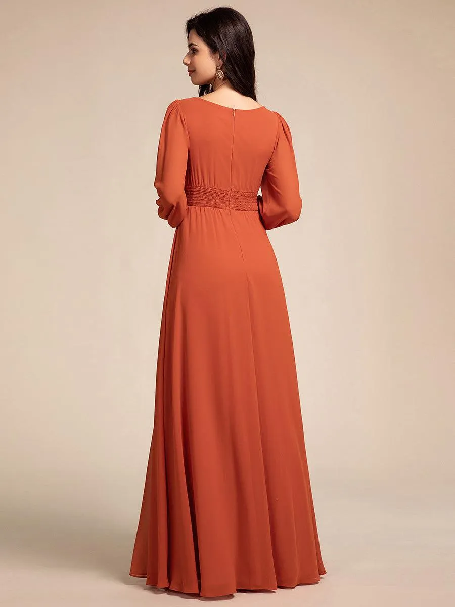 Robe demoiselle d'honneur en mousseline à taille haute Manches bouffantes