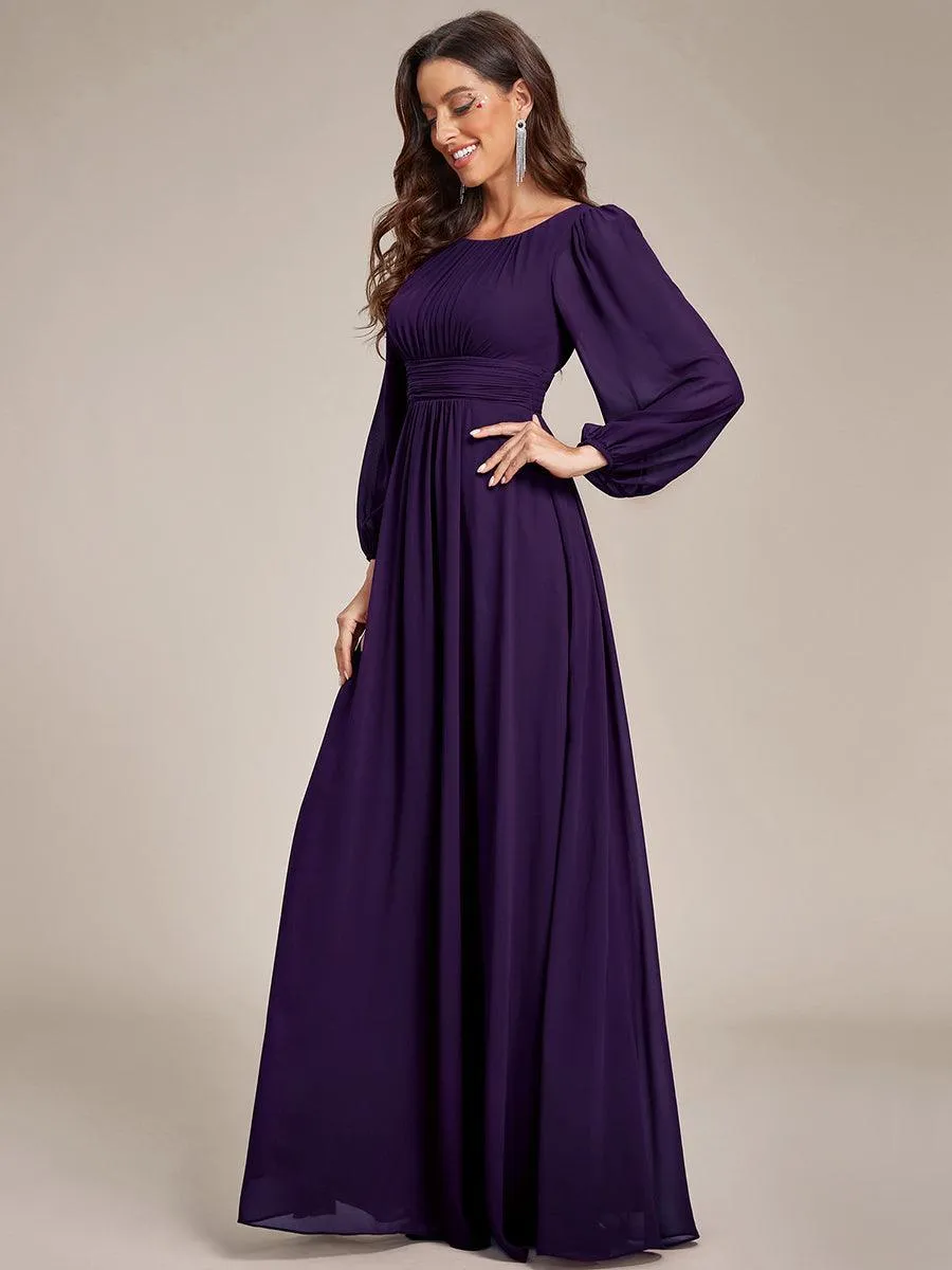 Robe demoiselle d'honneur en mousseline à taille haute Manches bouffantes