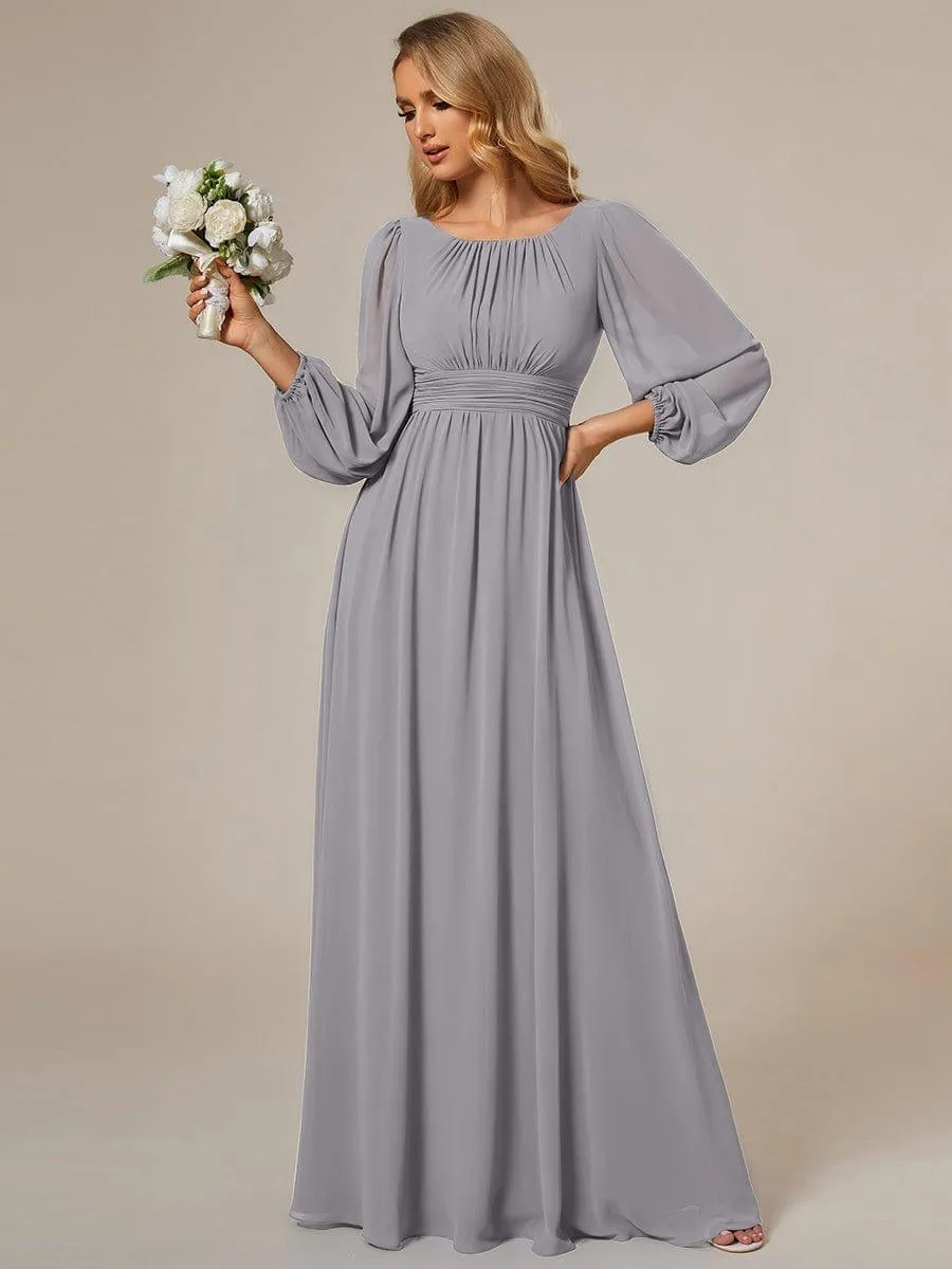 Robe demoiselle d'honneur en mousseline à taille haute Manches bouffantes