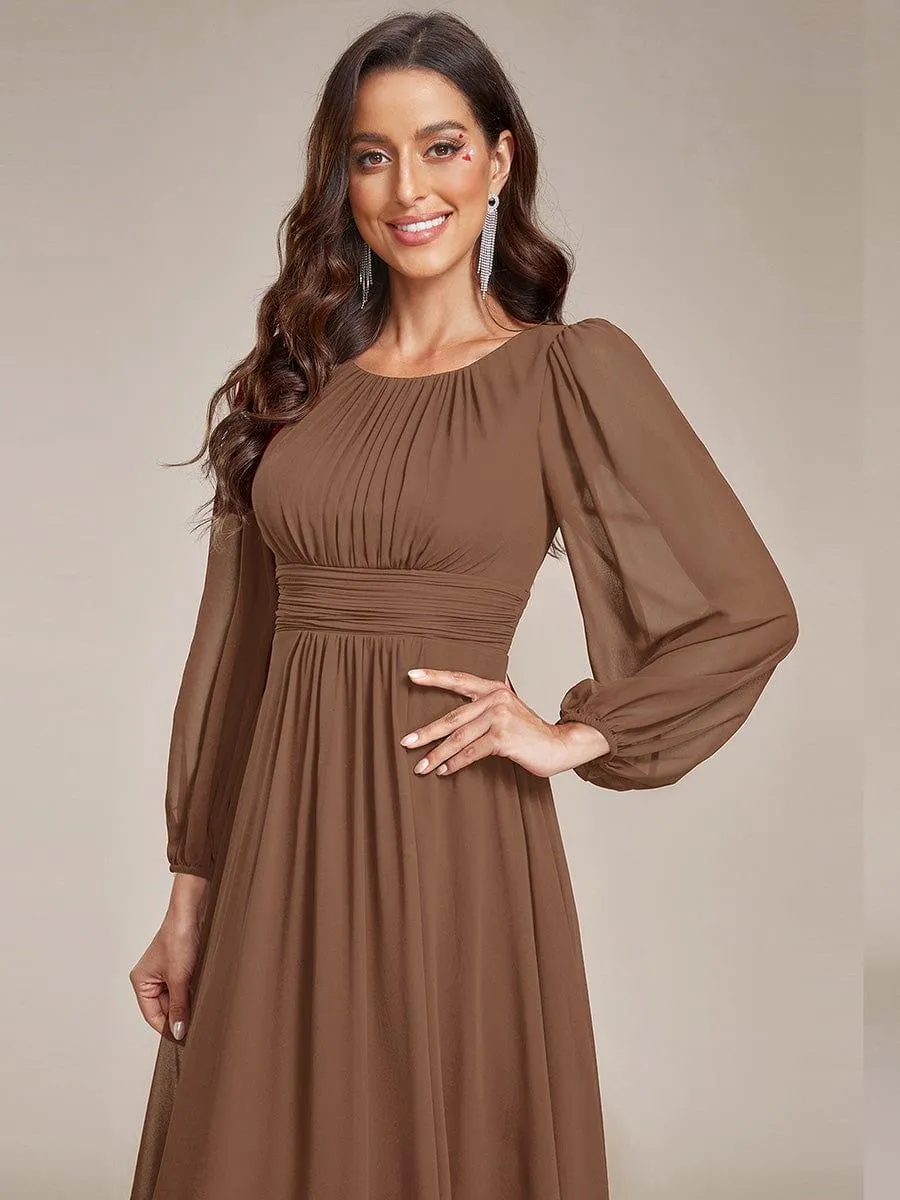 Robe demoiselle d'honneur en mousseline à taille haute Manches bouffantes