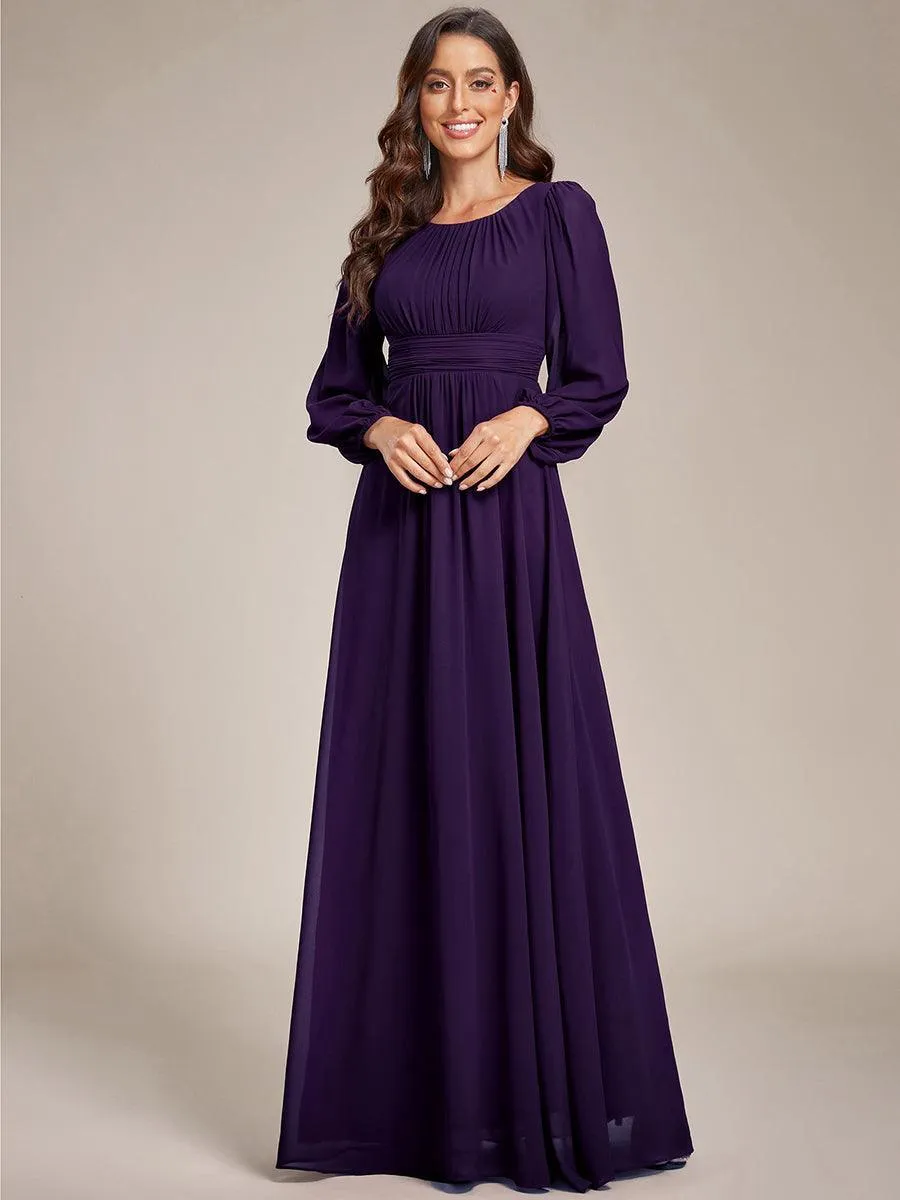 Robe demoiselle d'honneur en mousseline à taille haute Manches bouffantes