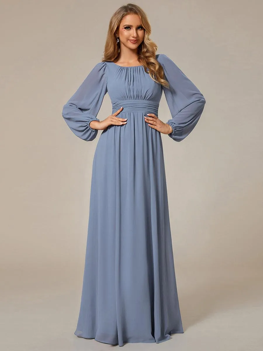 Robe demoiselle d'honneur en mousseline à taille haute Manches bouffantes