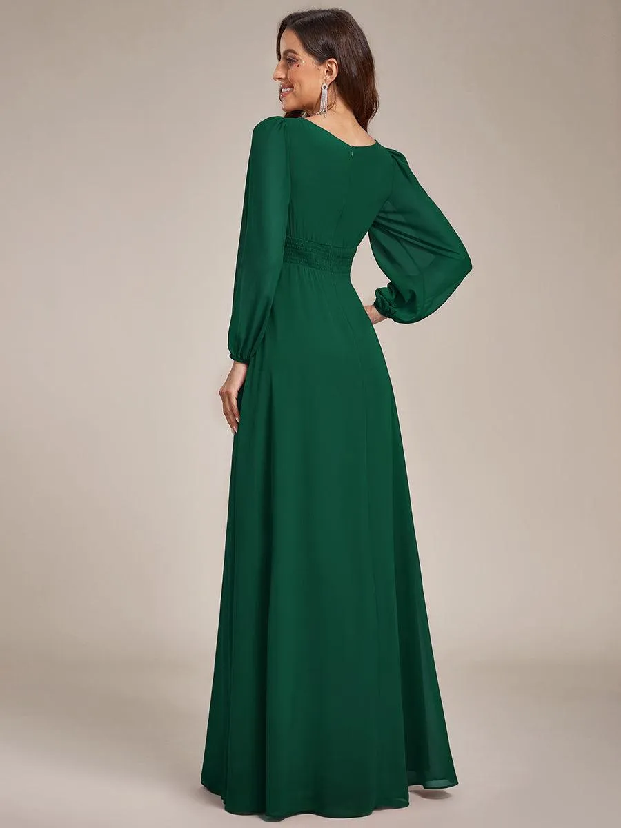 Robe demoiselle d'honneur en mousseline à taille haute Manches bouffantes
