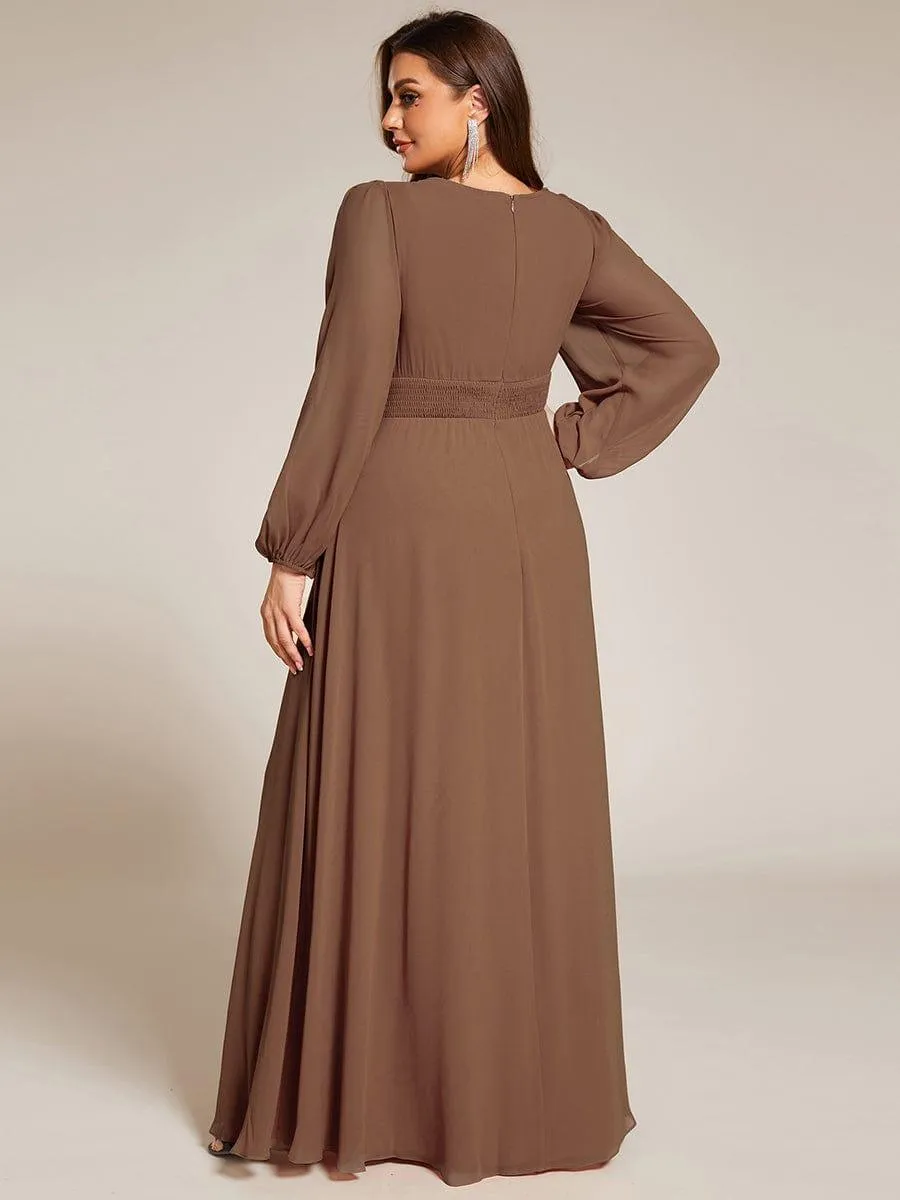 Robe demoiselle d'honneur en mousseline à taille haute Manches bouffantes