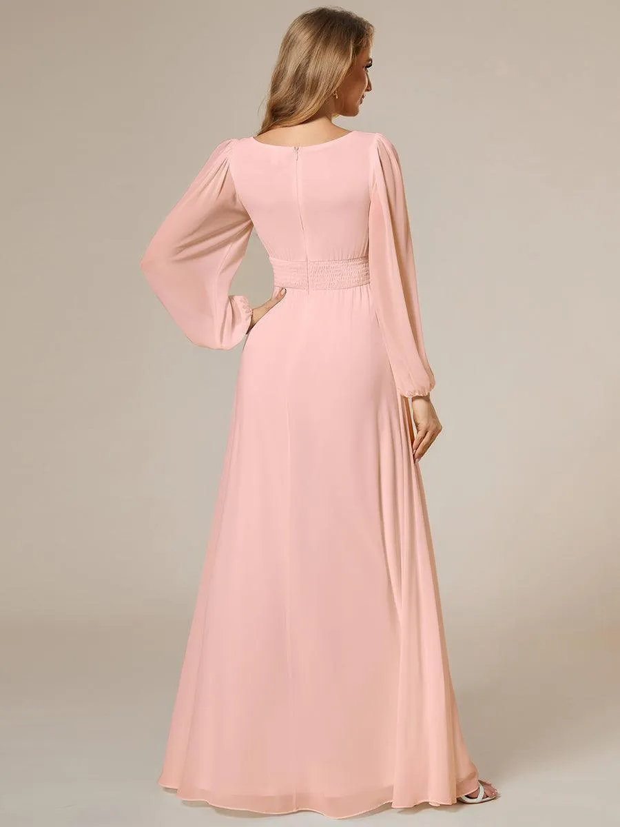 Robe demoiselle d'honneur en mousseline à taille haute Manches bouffantes