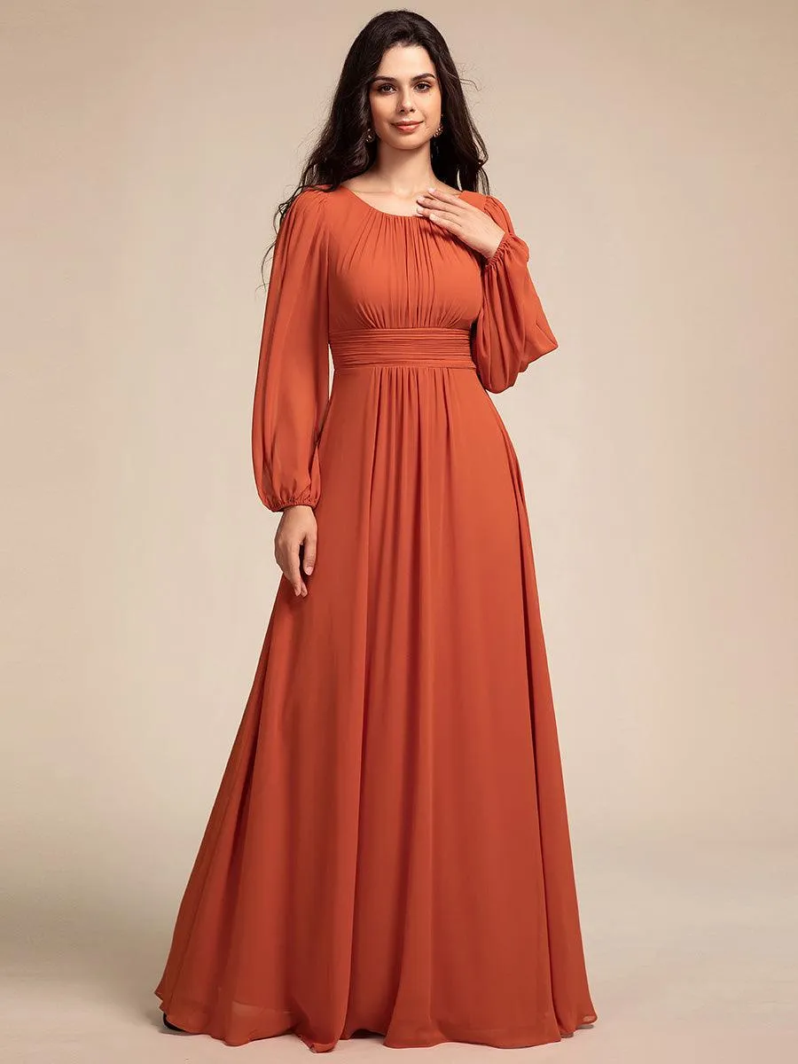 Robe demoiselle d'honneur en mousseline à taille haute Manches bouffantes