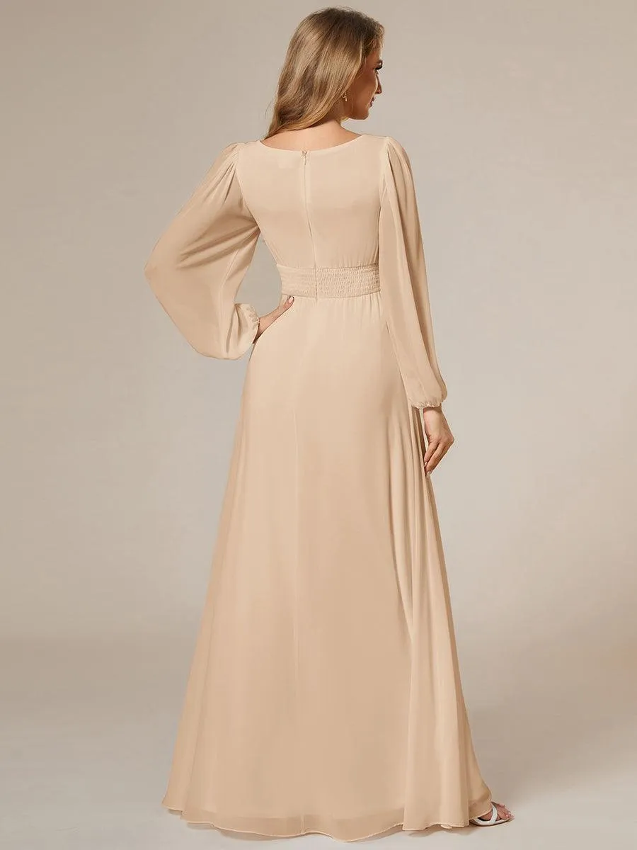 Robe demoiselle d'honneur en mousseline à taille haute Manches bouffantes