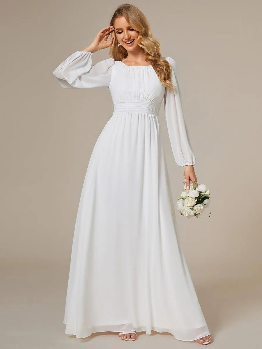 Robe demoiselle d'honneur en mousseline à taille haute Manches bouffantes
