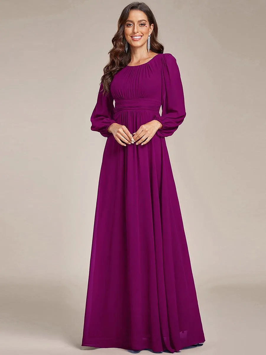 Robe demoiselle d'honneur en mousseline à taille haute Manches bouffantes