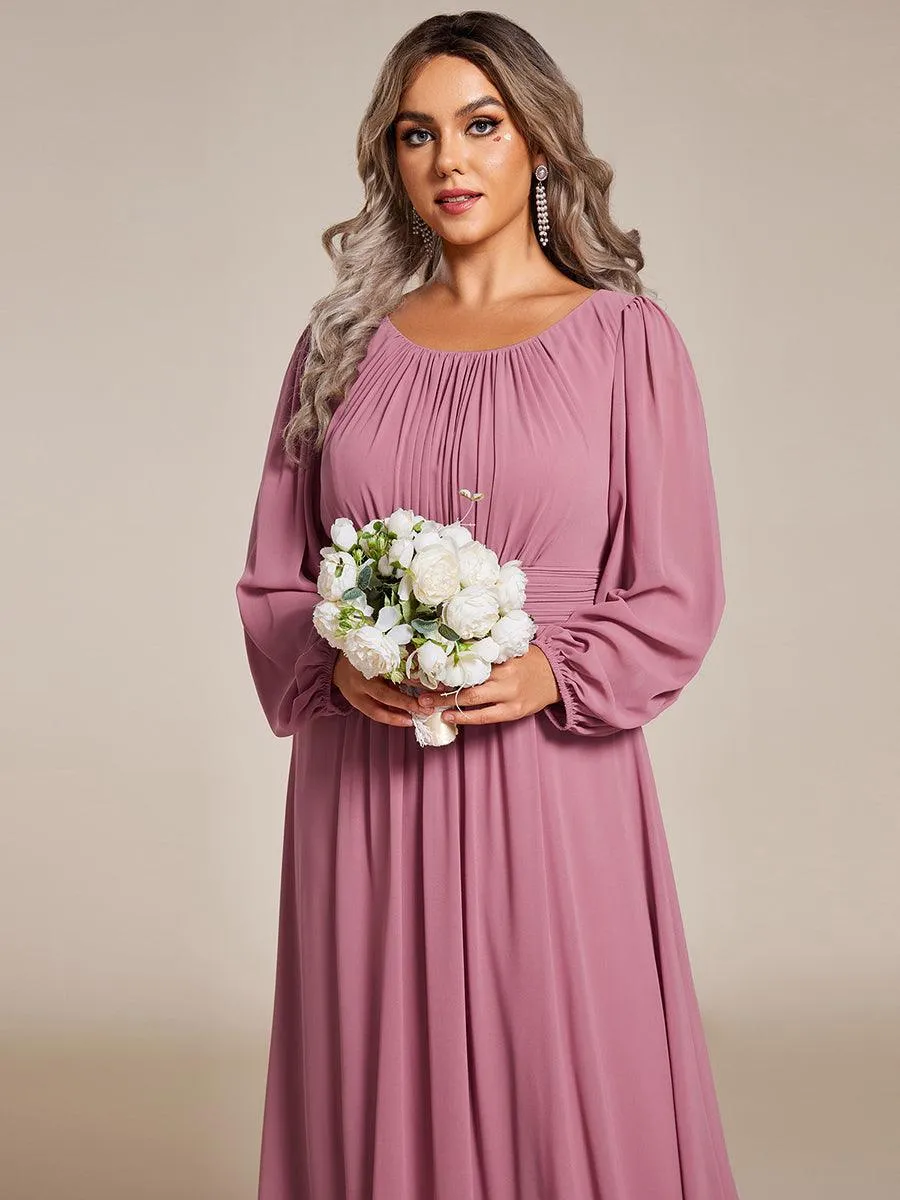 Robe demoiselle d'honneur en mousseline à taille haute Manches bouffantes
