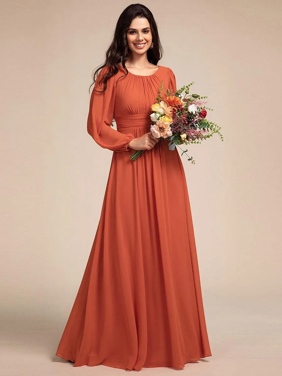 Robe demoiselle d'honneur en mousseline à taille haute Manches bouffantes