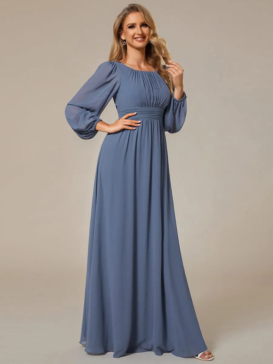 Robe demoiselle d'honneur en mousseline à taille haute Manches bouffantes
