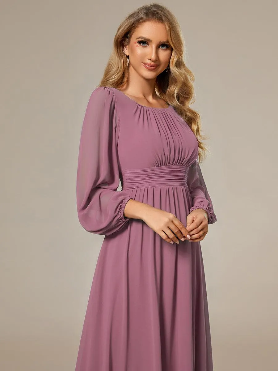 Robe demoiselle d'honneur en mousseline à taille haute Manches bouffantes