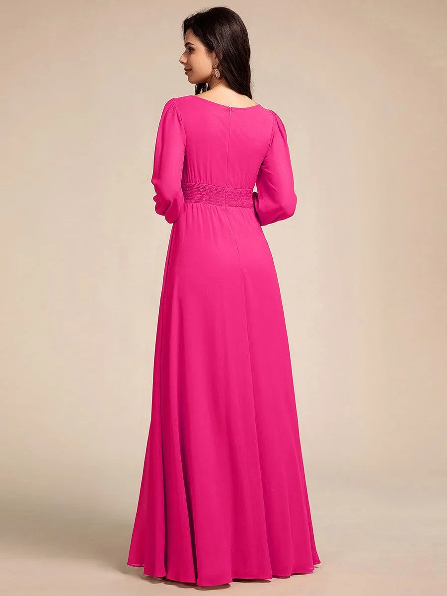 Robe demoiselle d'honneur en mousseline à taille haute Manches bouffantes