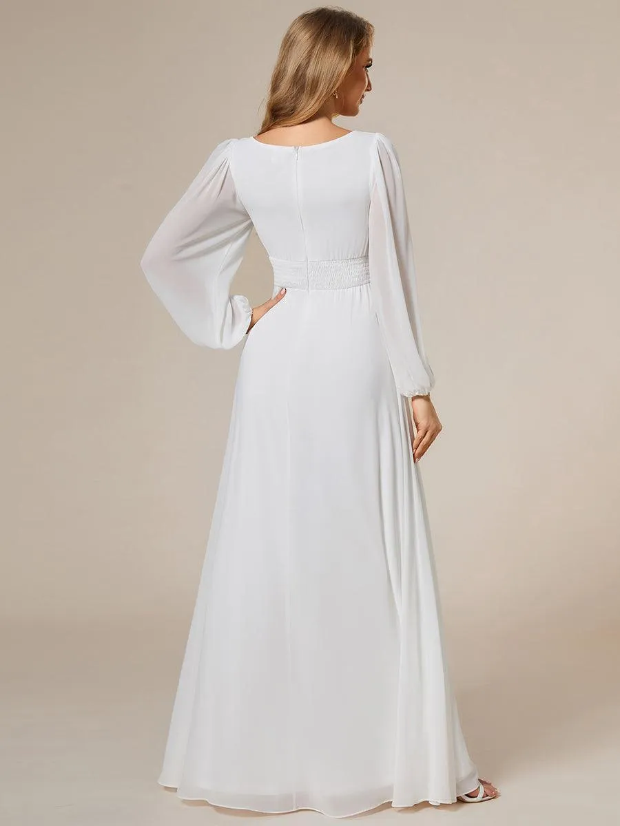 Robe demoiselle d'honneur en mousseline à taille haute Manches bouffantes