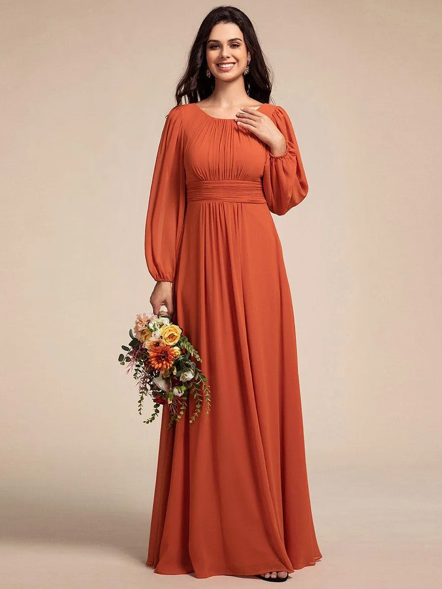 Robe demoiselle d'honneur en mousseline à taille haute Manches bouffantes