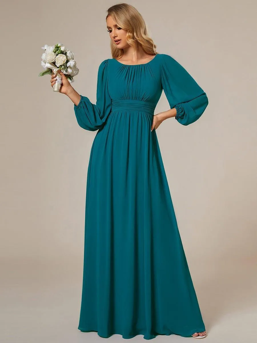 Robe demoiselle d'honneur en mousseline à taille haute Manches bouffantes