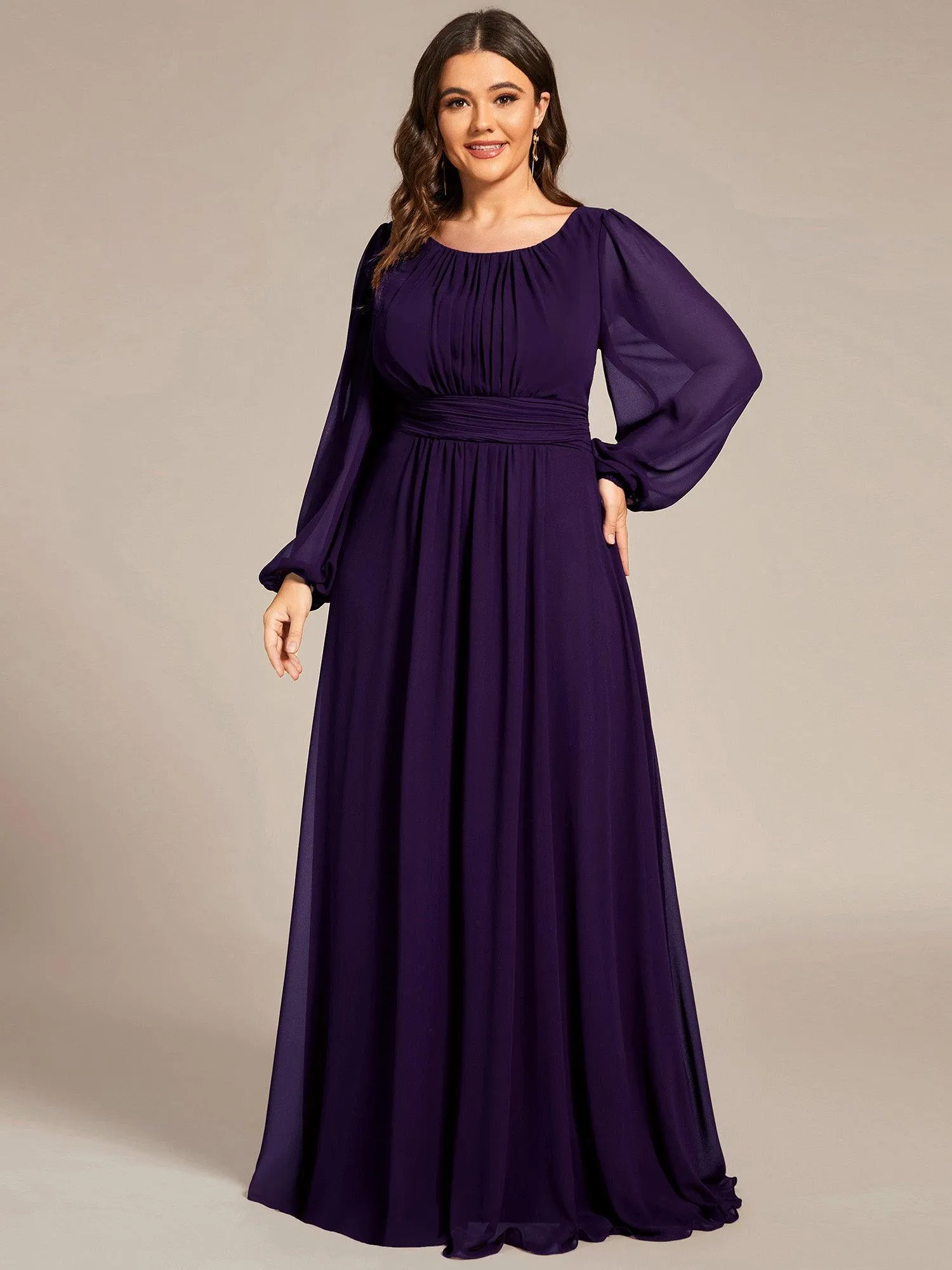 Robe demoiselle d'honneur en mousseline à taille haute Manches bouffantes