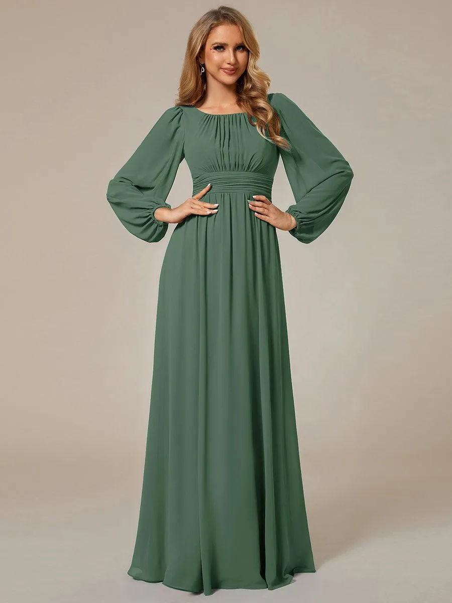 Robe demoiselle d'honneur en mousseline à taille haute Manches bouffantes