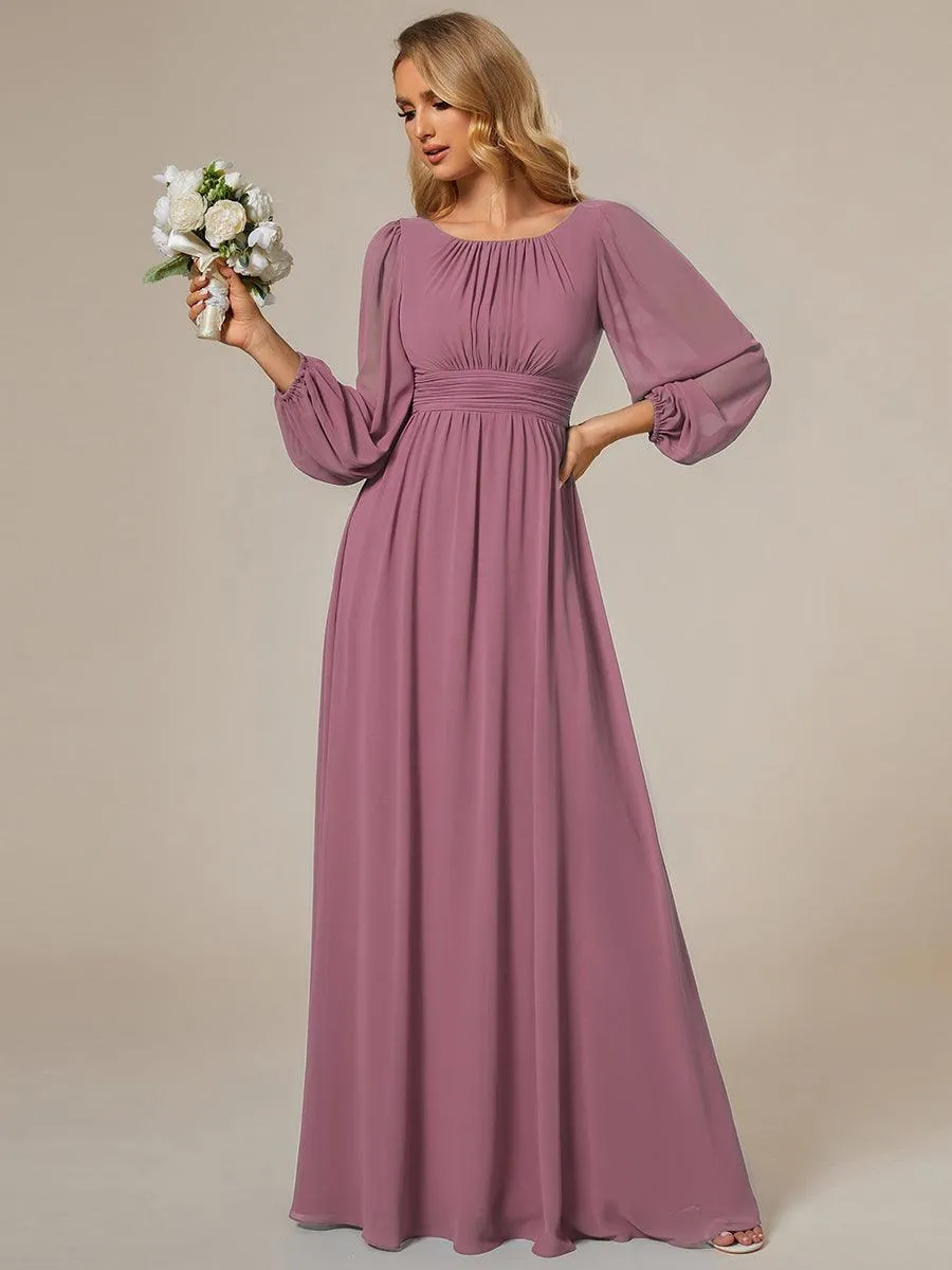 Robe demoiselle d'honneur en mousseline à taille haute Manches bouffantes
