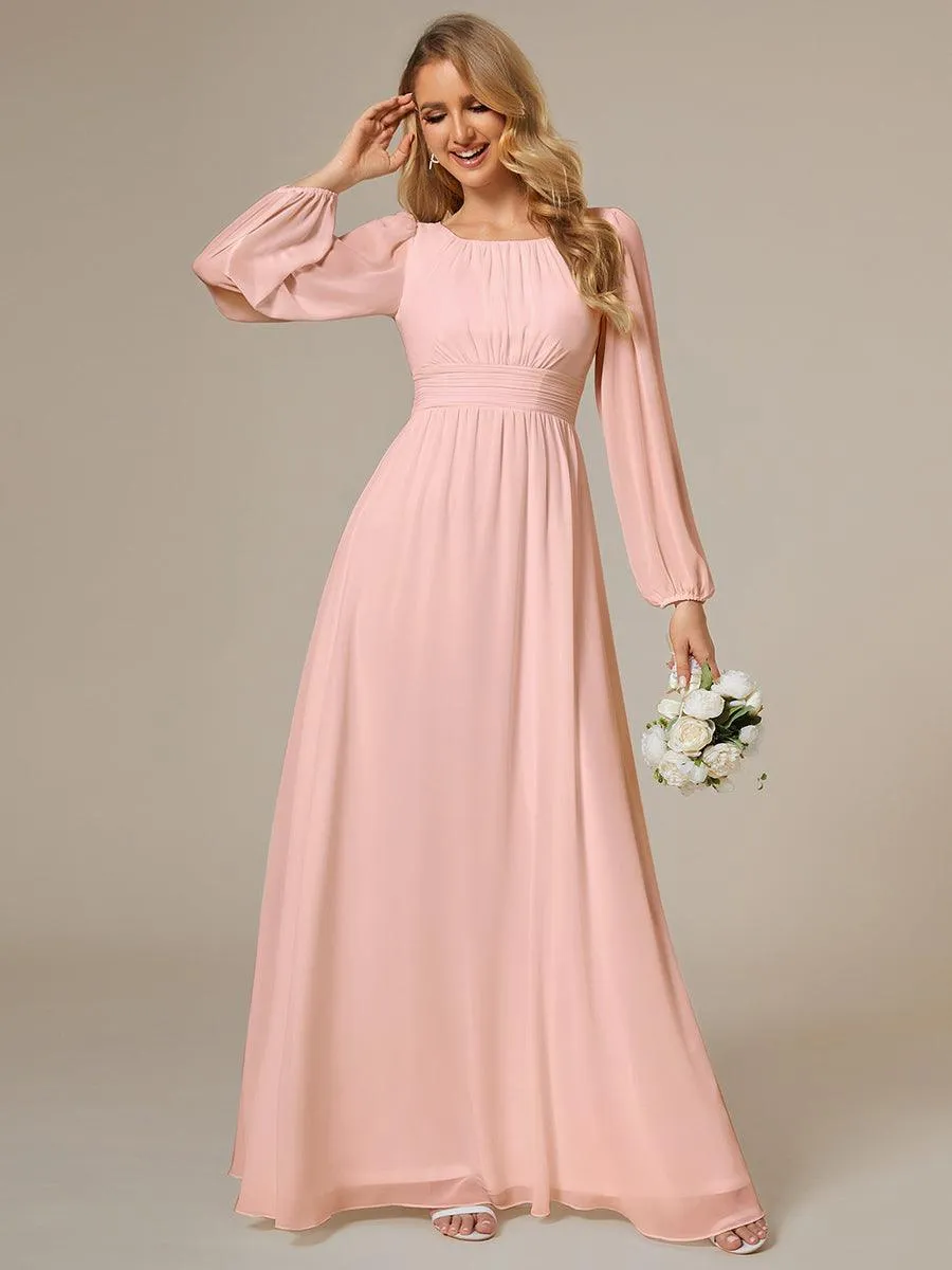 Robe demoiselle d'honneur en mousseline à taille haute Manches bouffantes