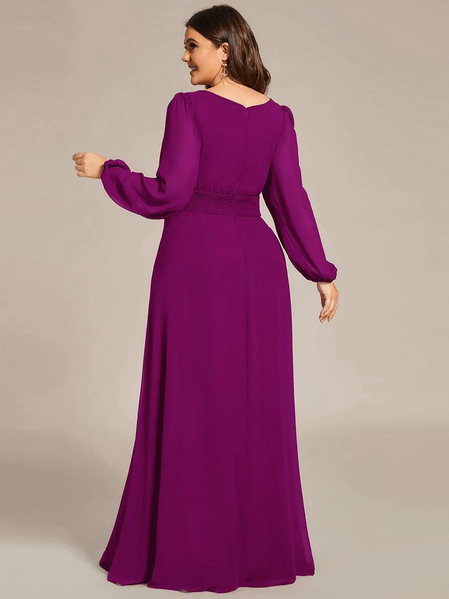 Robe demoiselle d'honneur en mousseline à taille haute Manches bouffantes