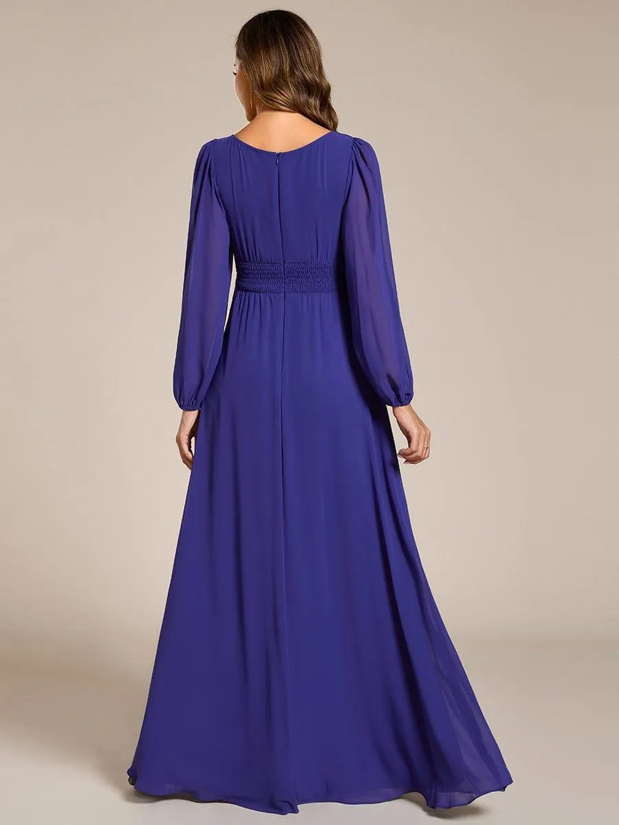 Robe demoiselle d'honneur en mousseline à taille haute Manches bouffantes
