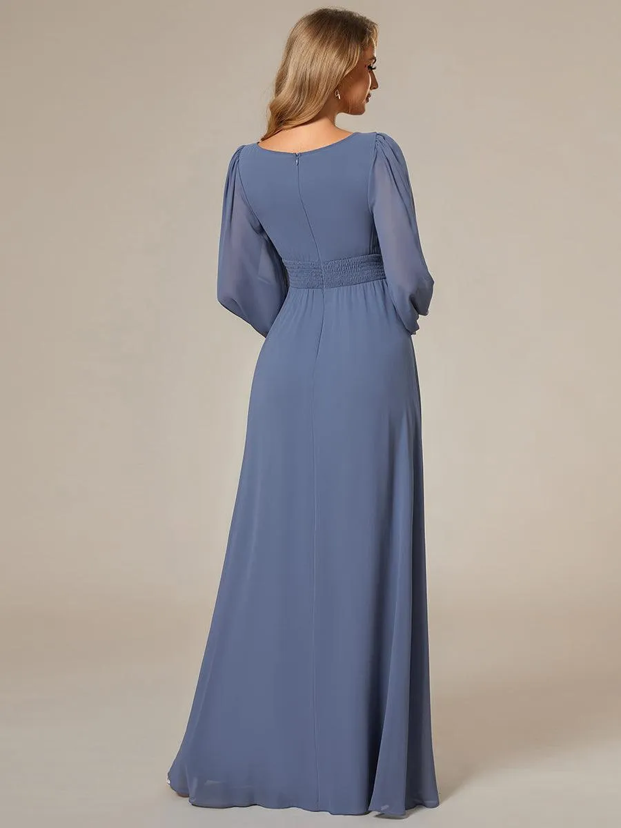 Robe demoiselle d'honneur en mousseline à taille haute Manches bouffantes