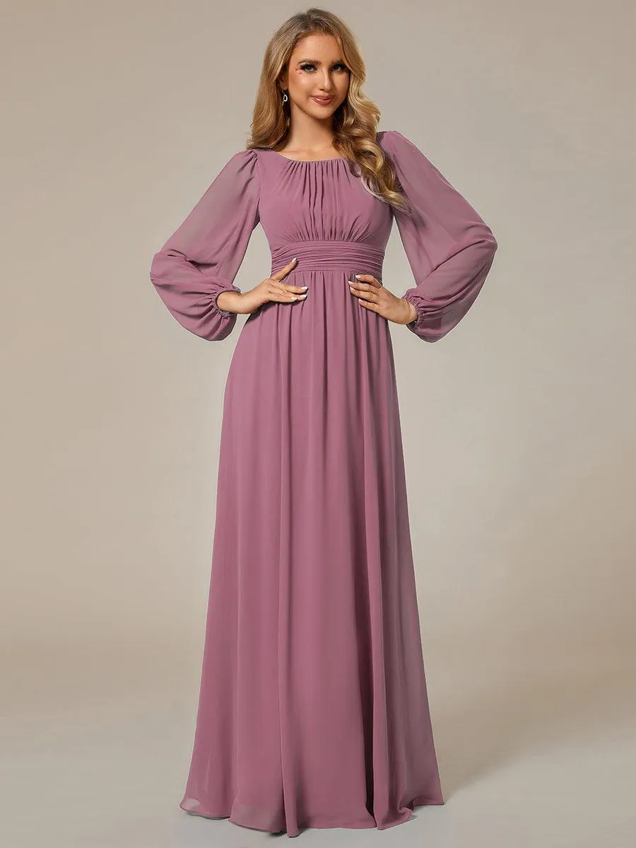Robe demoiselle d'honneur en mousseline à taille haute Manches bouffantes