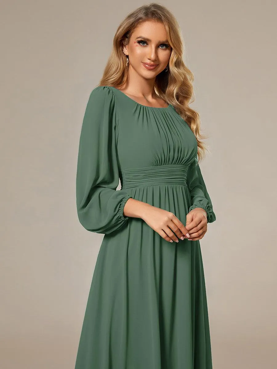 Robe demoiselle d'honneur en mousseline à taille haute Manches bouffantes