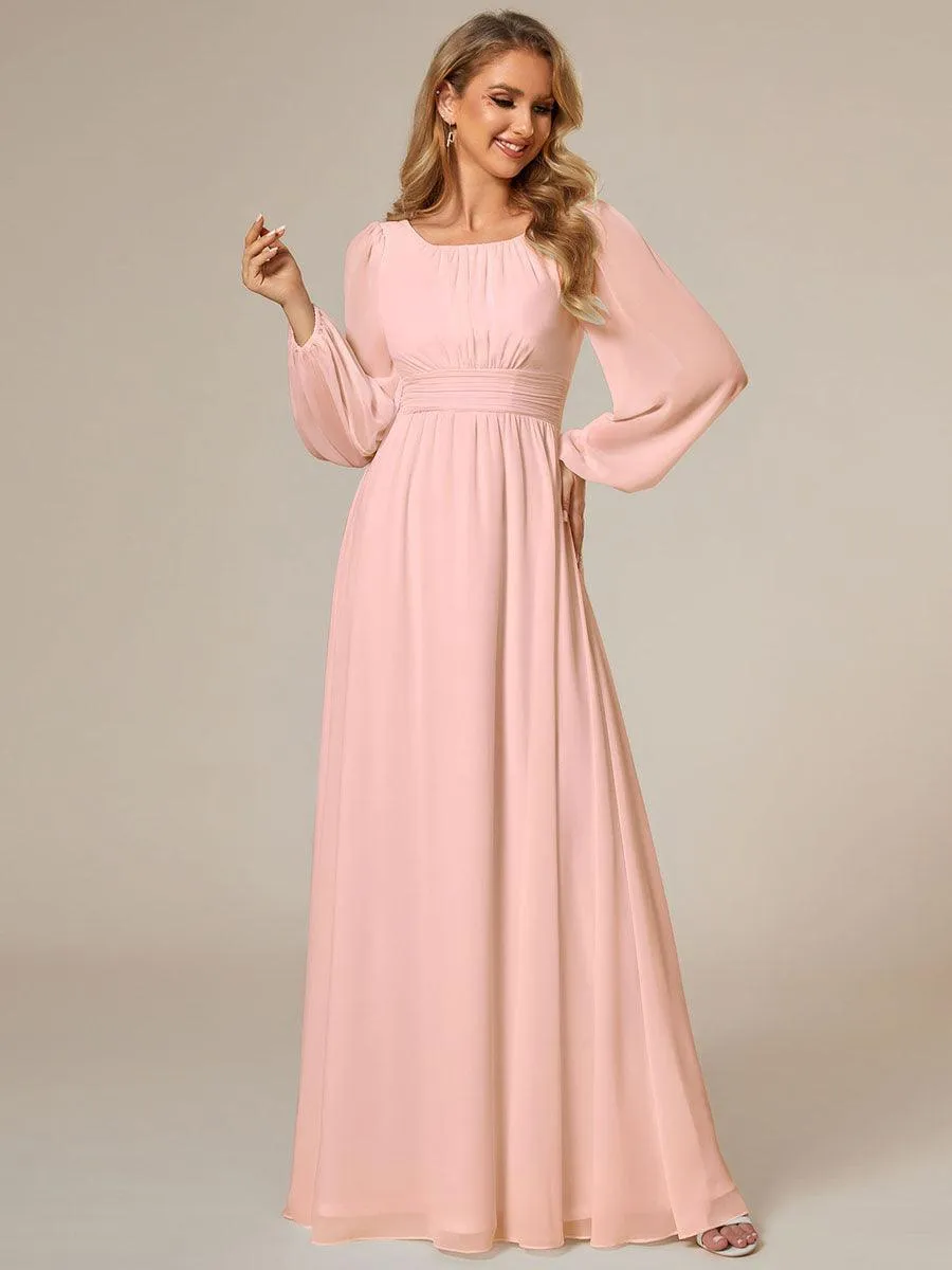 Robe demoiselle d'honneur en mousseline à taille haute Manches bouffantes