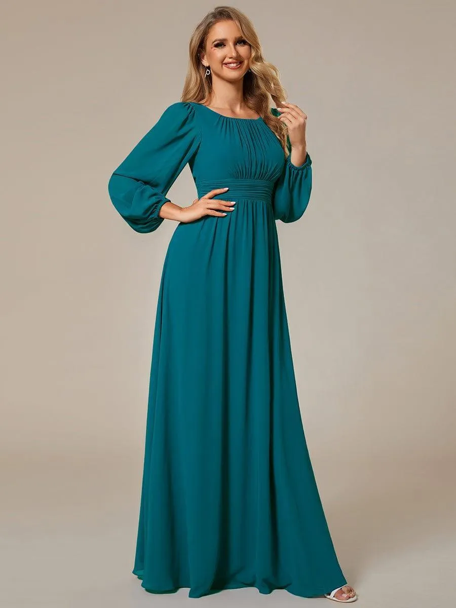 Robe demoiselle d'honneur en mousseline à taille haute Manches bouffantes