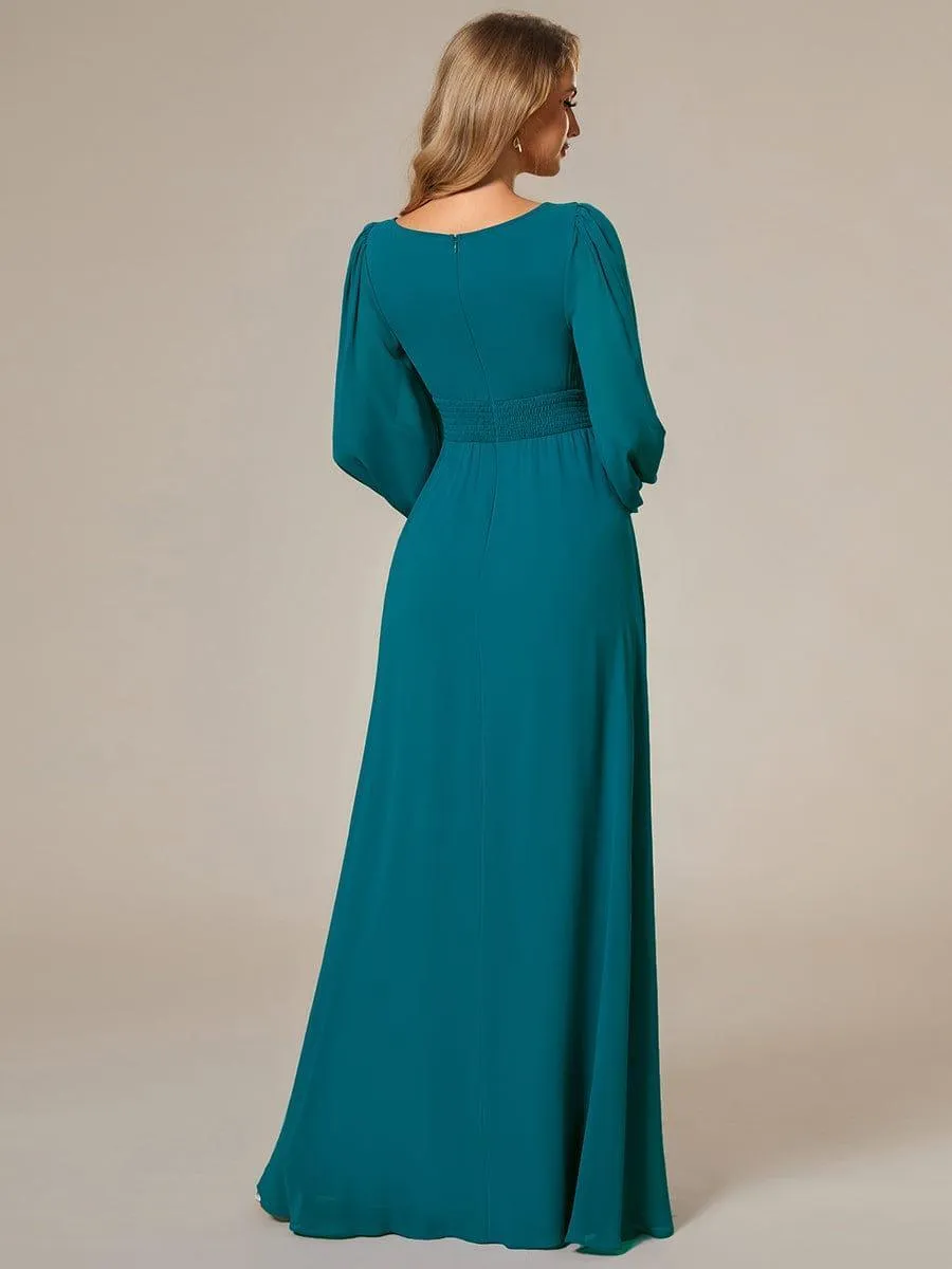 Robe demoiselle d'honneur en mousseline à taille haute Manches bouffantes