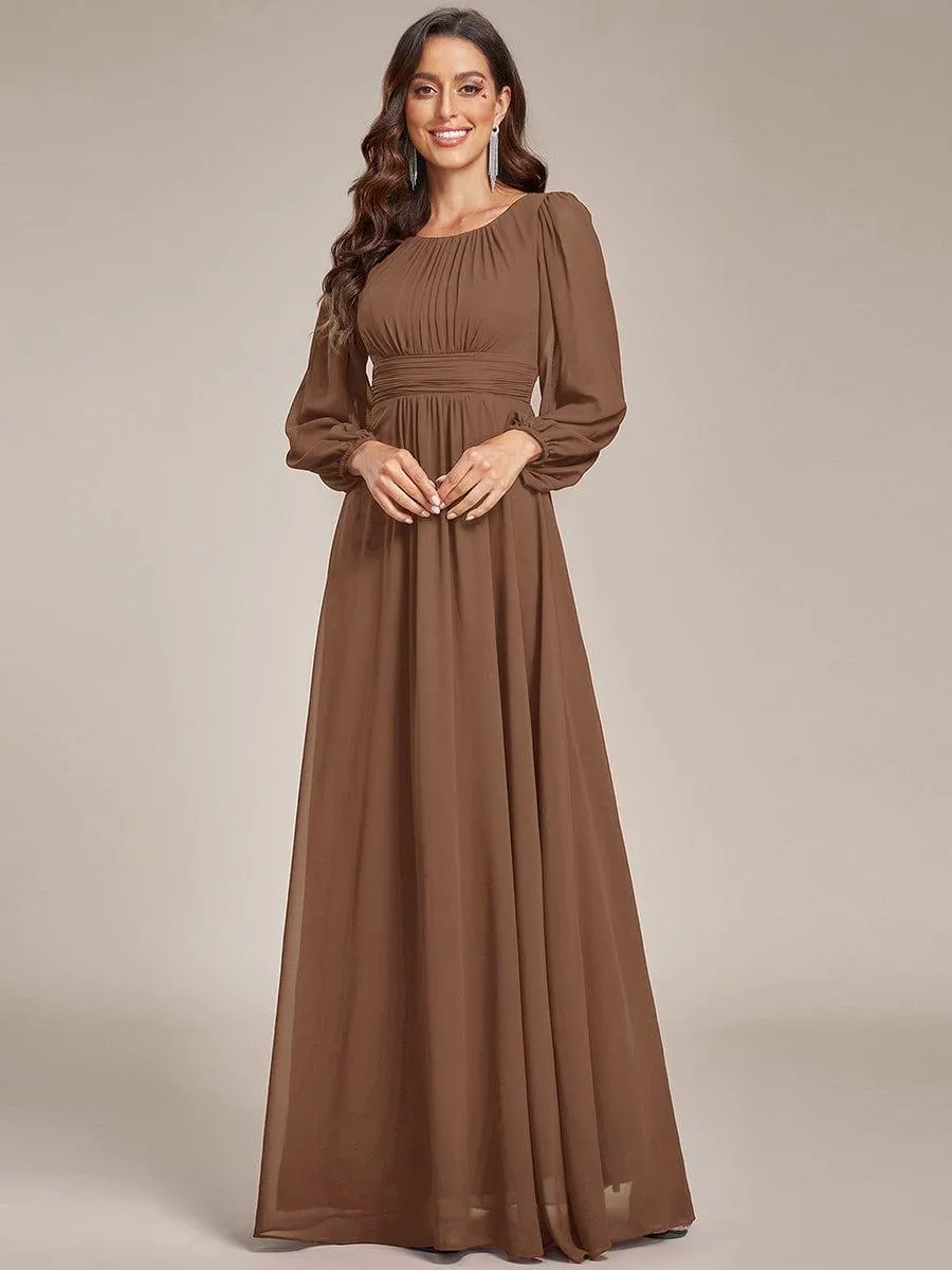 Robe demoiselle d'honneur en mousseline à taille haute Manches bouffantes