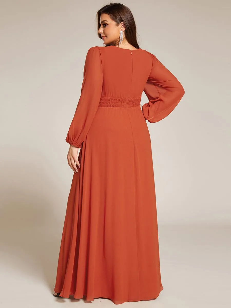 Robe demoiselle d'honneur en mousseline à taille haute Manches bouffantes