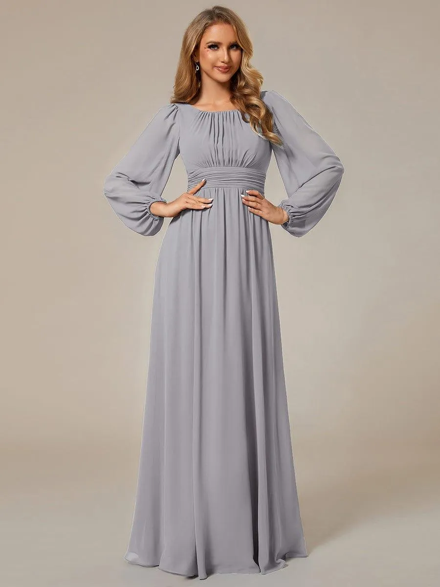 Robe demoiselle d'honneur en mousseline à taille haute Manches bouffantes