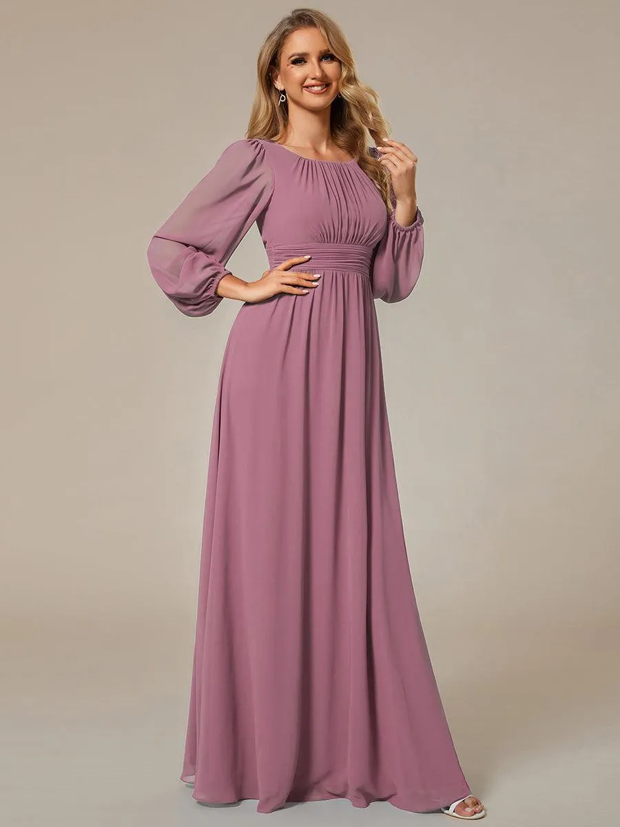 Robe demoiselle d'honneur en mousseline à taille haute Manches bouffantes