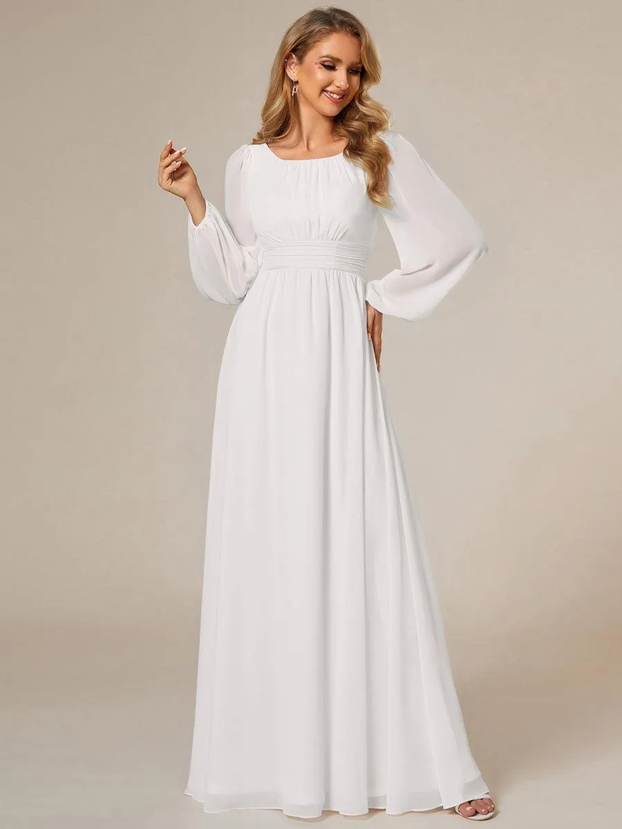 Robe demoiselle d'honneur en mousseline à taille haute Manches bouffantes