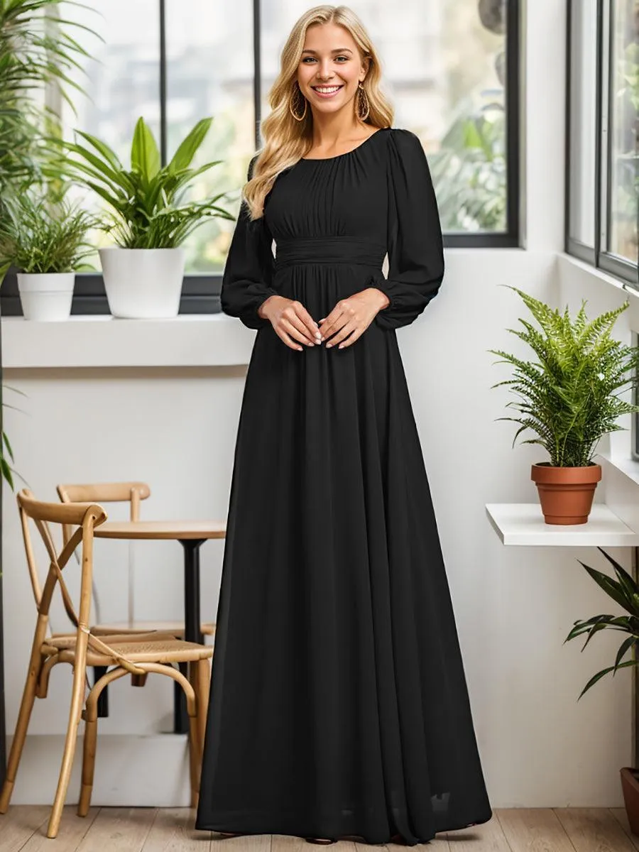 Robe demoiselle d'honneur en mousseline à taille haute Manches bouffantes