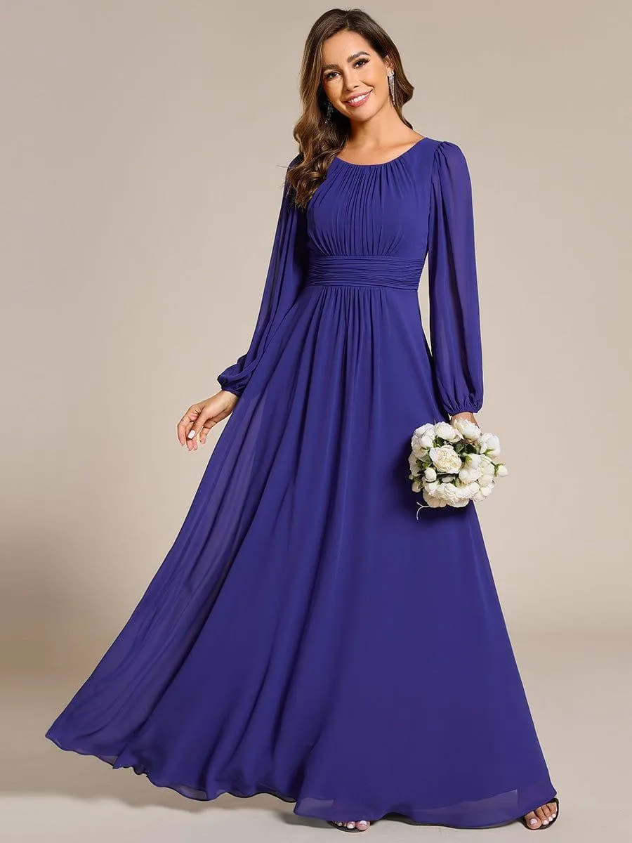 Robe demoiselle d'honneur en mousseline à taille haute Manches bouffantes