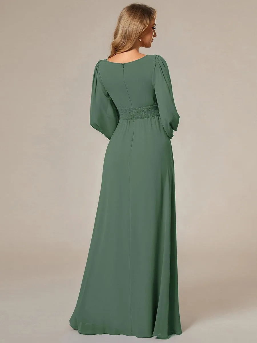 Robe demoiselle d'honneur en mousseline à taille haute Manches bouffantes