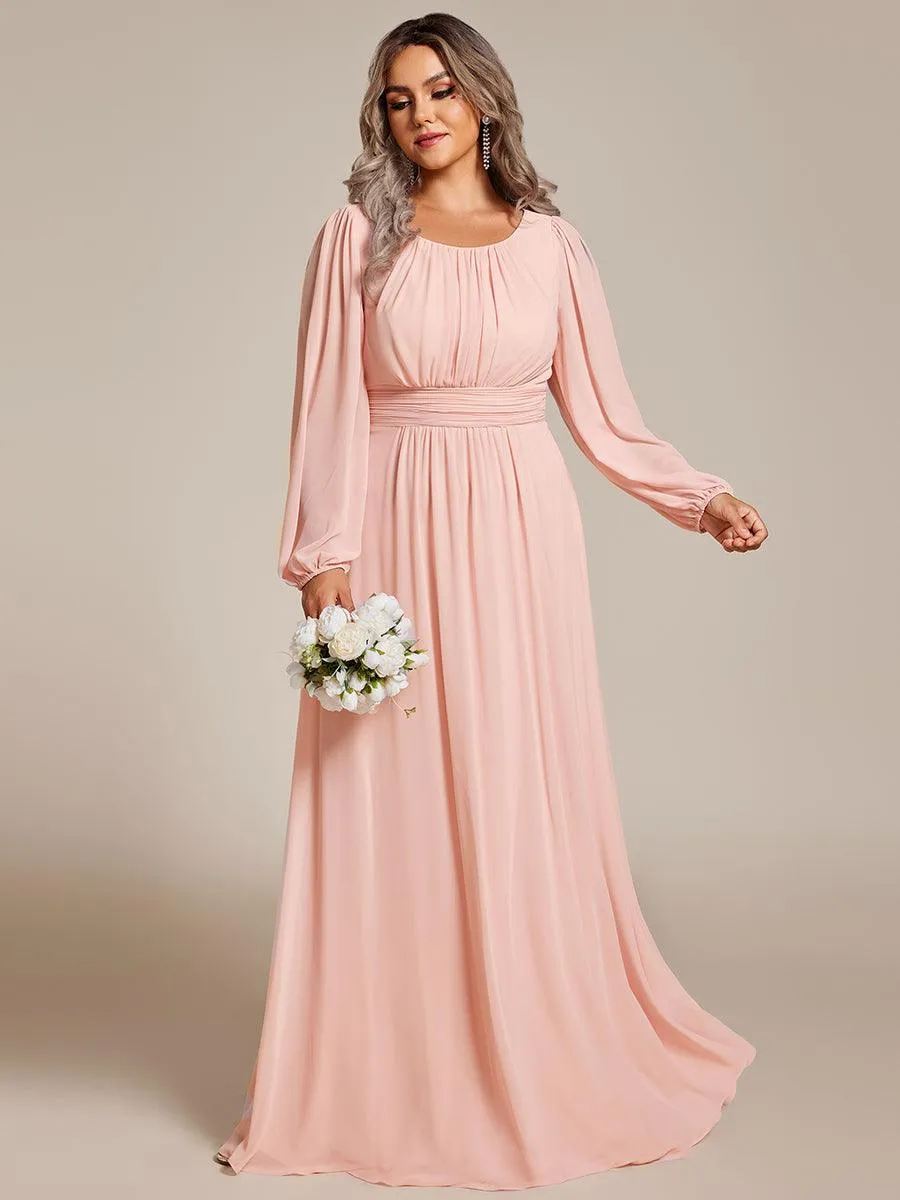 Robe demoiselle d'honneur en mousseline à taille haute Manches bouffantes