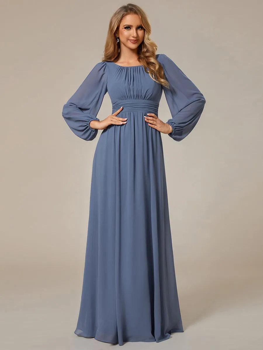 Robe demoiselle d'honneur en mousseline à taille haute Manches bouffantes
